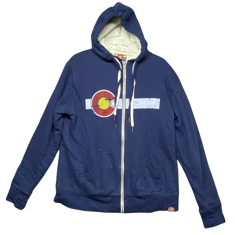 YoColorado Dark‎ Blue Full Zip Zip-Up Hoodie Sweatshirt- Sz Medium Thumb Holes